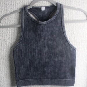PreLoved Black Sz (S/M) Zenana acid Washed High Neck Racerback Crop Top Brami